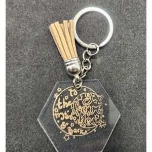 Handmade I Love You To The Moon‎ & Back Engraved Keychain Bag Charm Tan Tassel